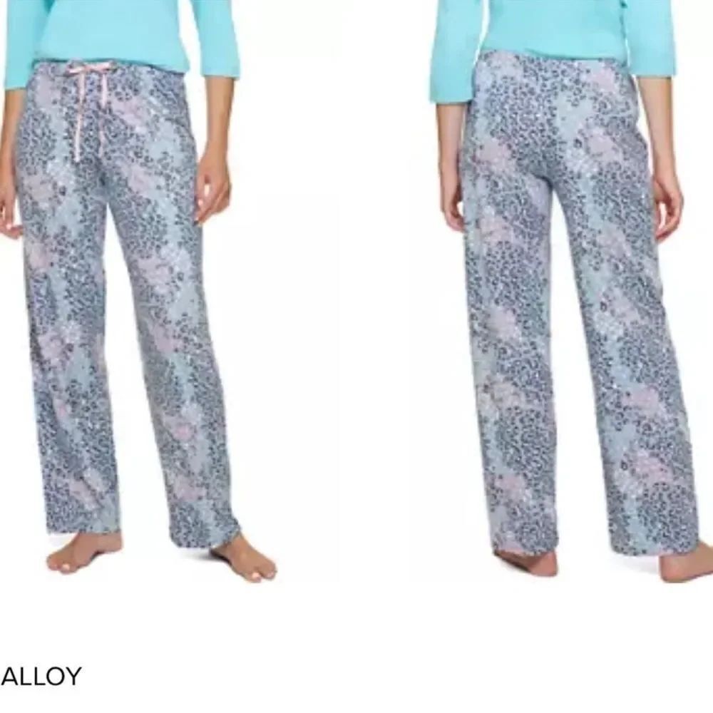 HUE 3X Alloy Leopard Animal Print Gray Teal Pink Cotton Blend PJ Pants NWOT